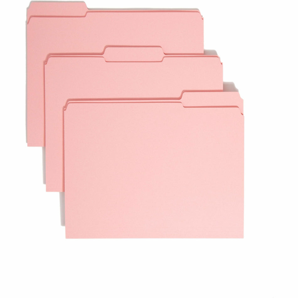 Smead Colored 1/3 Tab Cut Letter Recycled Top Tab File Folder - 8 1/2" x 11" - 3/4" Expansion - Top Tab Location - Assorted Tab Position - 11 pt. - 2 Plys - Pink - Reinforced - 10% Recycled - 100 / Box