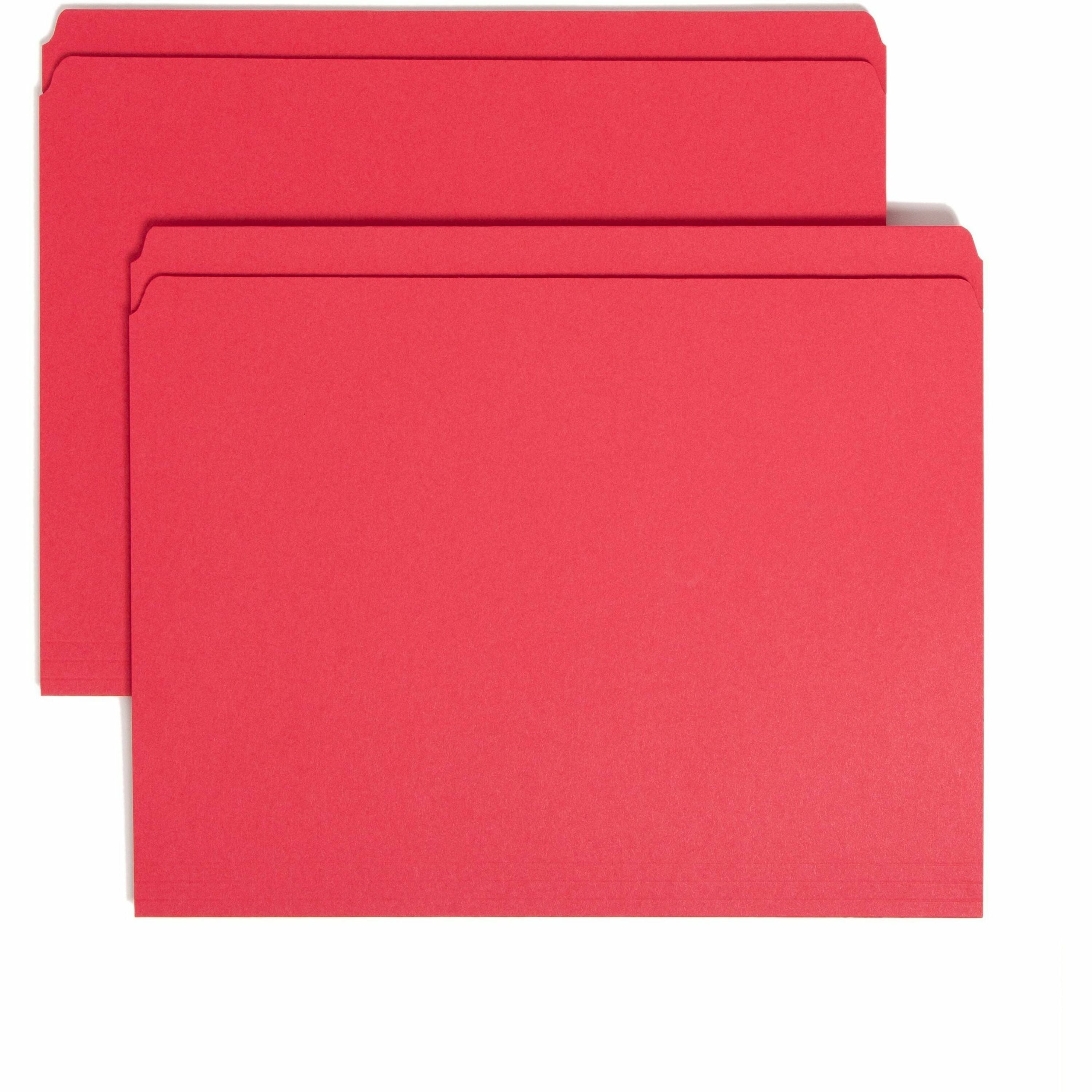 Smead Colored Straight Tab Cut Letter Recycled Top Tab File Folder - 8 1/2" x 11" - 3/4" Expansion - 11 pt. - 2 Plys - Red - 10% Recycled - 100 / Box