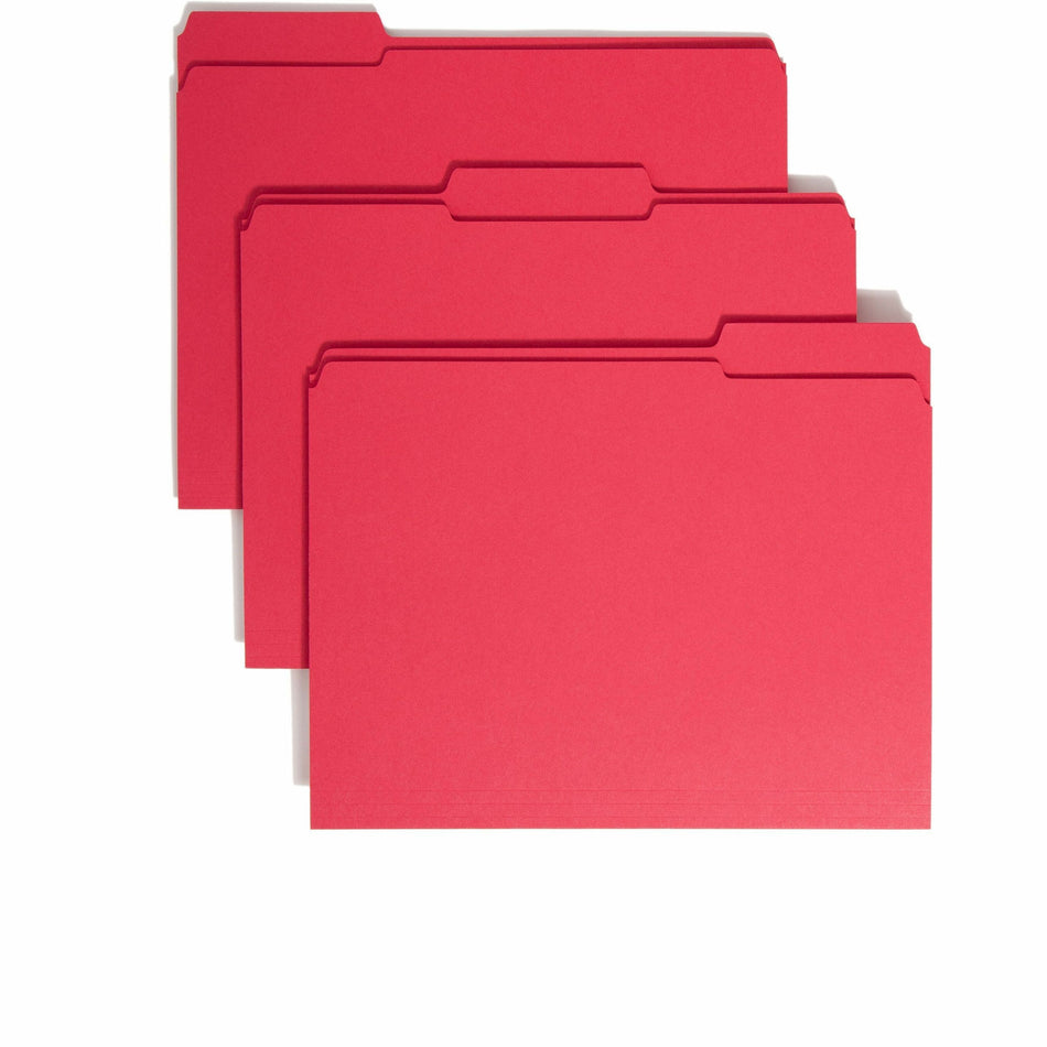 Smead Colored 1/3 Tab Cut Letter Recycled Top Tab File Folder - 8 1/2" x 11" - 3/4" Expansion - Top Tab Location - Assorted Tab Position - 11 pt. - 2 Plys - Red - 10% Recycled - 100 / Box