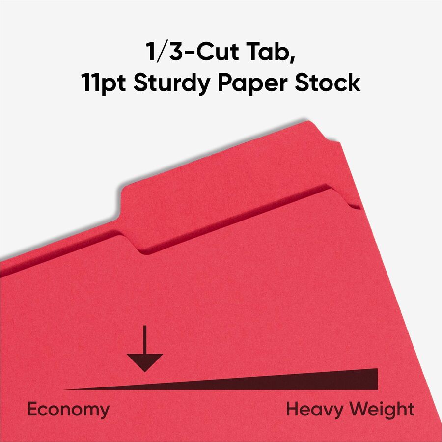 Smead 1/3 Tab Cut Letter Recycled Top Tab File Folder - 8 1/2" x 11" - 3/4" Expansion - Top Tab Location - Assorted Tab Position - 11 pt. - 1 Plys - Red - Rounded Corner - 10% Recycled - 100 / Box
