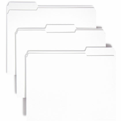 Smead Colored 1/3 Tab Cut Letter Recycled Top Tab File Folder - 8 1/2" x 11" - Top Tab Location - Assorted Tab Position - 11 pt. - 2 Plys - White - 10% Recycled - 100 / Box