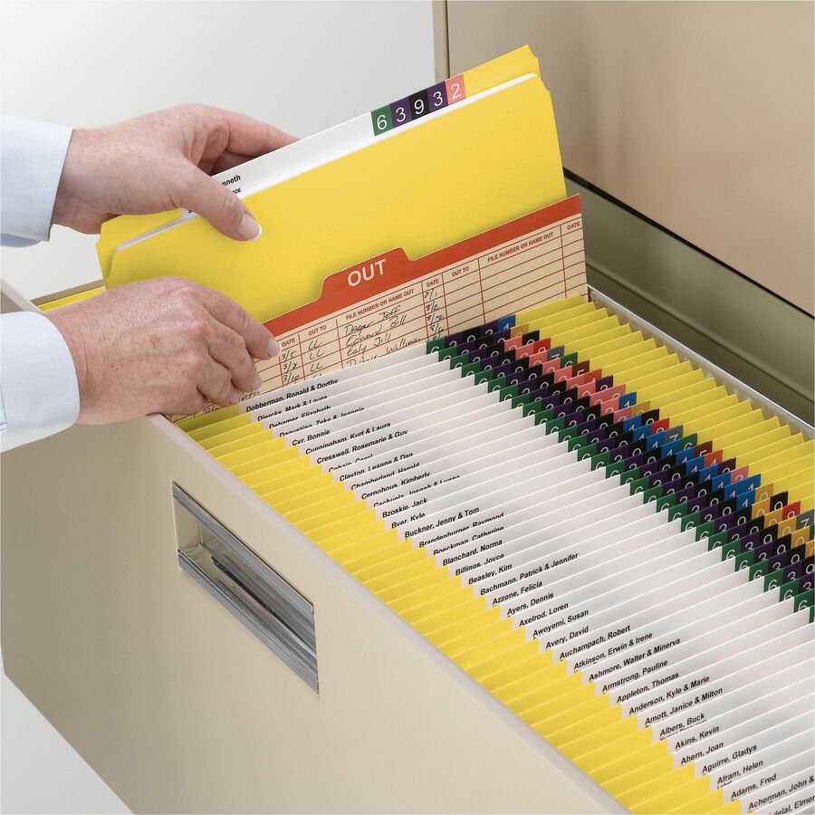Smead Colored Straight Tab Cut Letter Recycled Top Tab File Folder - 8 1/2" x 11" - 3/4" Expansion - 11 pt. - 2 Plys - Yellow - 10% Recycled - 100 / Box