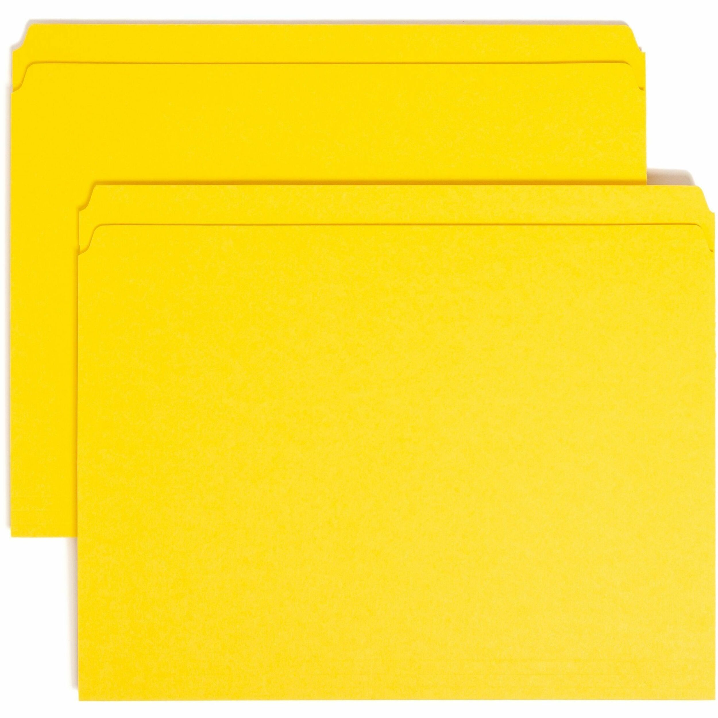 Smead Colored Straight Tab Cut Letter Recycled Top Tab File Folder - 8 1/2" x 11" - 3/4" Expansion - 11 pt. - 2 Plys - Yellow - 10% Recycled - 100 / Box