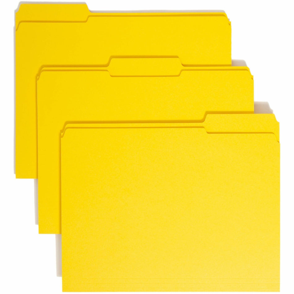 Smead Colored 1/3 Tab Cut Letter Recycled Top Tab File Folder - 8 1/2" x 11" - Top Tab Location - Assorted Tab Position - 11 pt. - 2 Plys - Yellow - 10% Recycled - 100 / Box