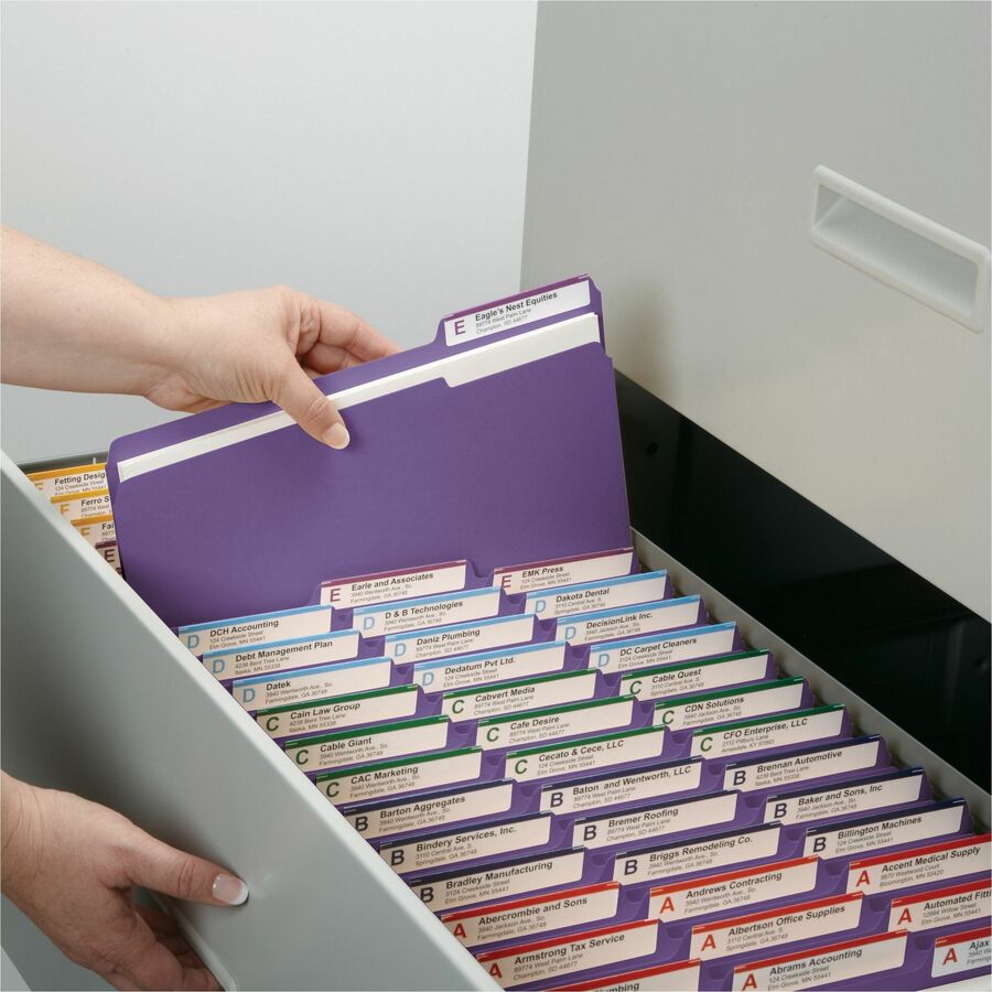 Smead Colored 1/3 Tab Cut Letter Recycled Top Tab File Folder - 8 1/2" x 11" - 3/4" Expansion - Top Tab Location - Assorted Tab Position - 11 pt. - 2 Plys - Purple - 10% Recycled - 100 / Box