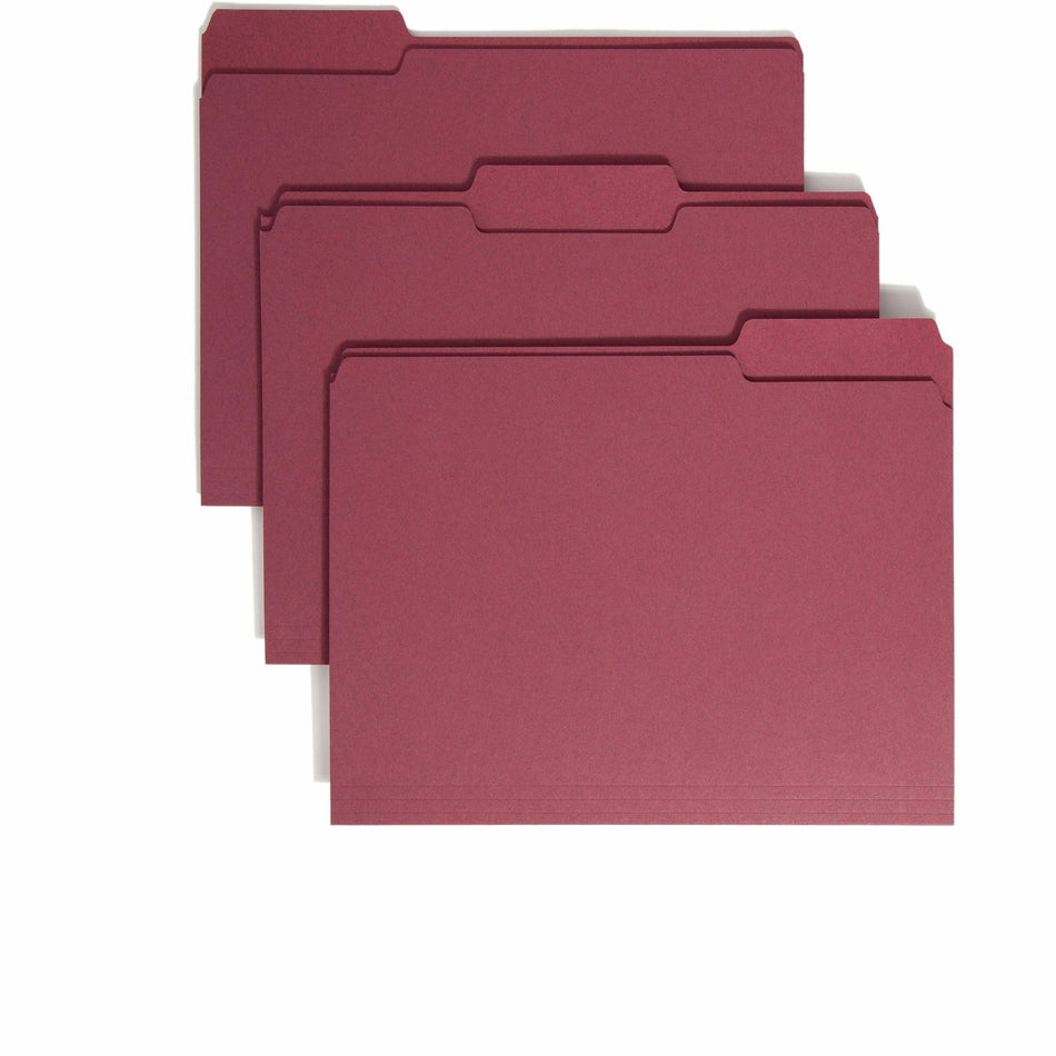 Smead Colored 1/3 Tab Cut Letter Recycled Top Tab File Folder - 8 1/2" x 11" - 3/4" Expansion - Top Tab Location - Assorted Tab Position - 11 pt. - 1 Plys - Maroon - Rounded Corner - 10% Recycled - 100 / Box