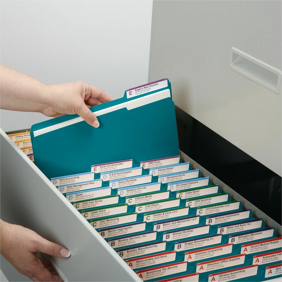 Smead Colored 1/3 Tab Cut Letter Recycled Top Tab File Folder - 8 1/2" x 11" - 3/4" Expansion - Top Tab Location - Assorted Tab Position - 11 pt. - 2 Plys - Teal - 10% Recycled - 100 / Box