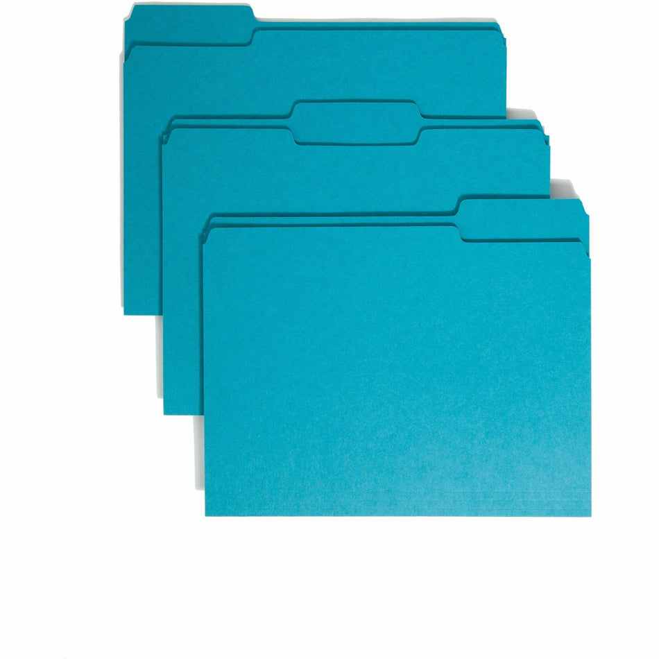 Smead Colored 1/3 Tab Cut Letter Recycled Top Tab File Folder - 8 1/2" x 11" - 3/4" Expansion - Top Tab Location - Assorted Tab Position - 11 pt. - 1 Plys - Teal - Rounded Corner - 10% Recycled - 100 / Box