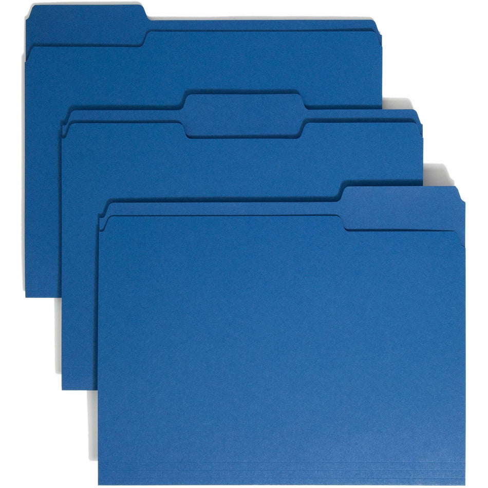 Smead Colored 1/3 Tab Cut Letter Recycled Top Tab File Folder - 8 1/2" x 11" - 3/4" Expansion - Top Tab Location - Assorted Tab Position - 11 pt. - 1 Plys - Navy Blue - Rounded Corner - 10% Recycled - 100 / Box