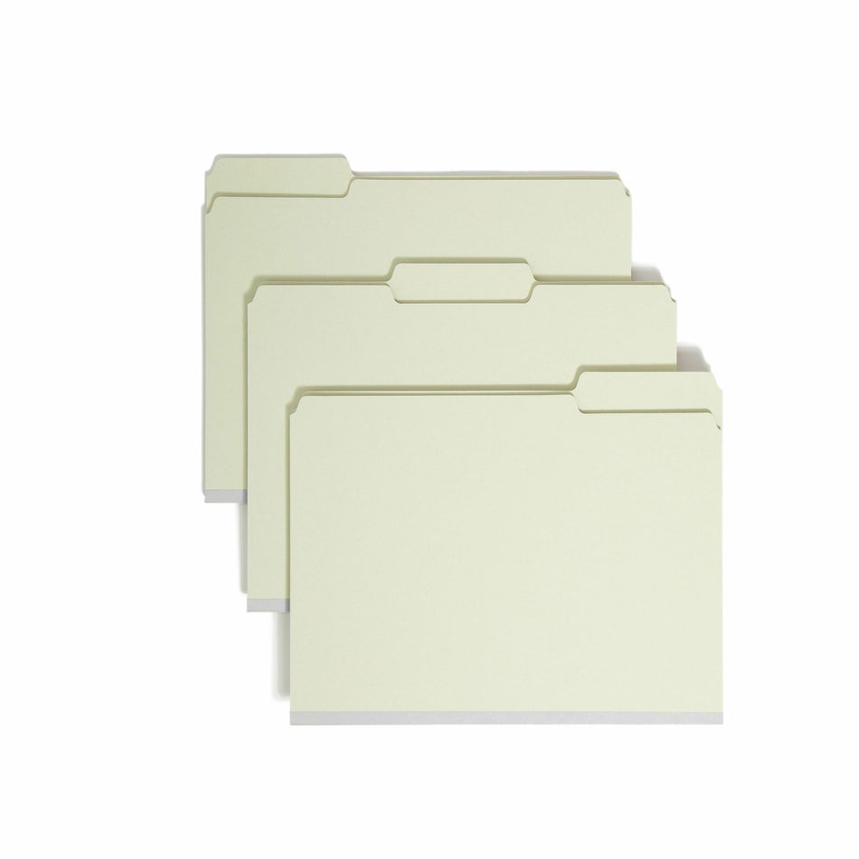 Smead 1/3 Tab Cut Letter Recycled Top Tab File Folder - 8 1/2" x 11" - 1" Expansion - Top Tab Location - Assorted Tab Position - 25 pt. - Pressboard - Gray, Green - Heavy Duty, Wear Resistant, Tear Resistant - 100% Recycled - 25 / Box