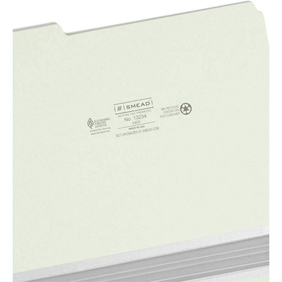 Smead 1/3 Tab Cut Letter Recycled Top Tab File Folder - 8 1/2" x 11" - 2" Expansion - Top Tab Location - Assorted Tab Position - 25 pt. - Pressboard - Gray/Green - Heavy Duty, Rounded Corner, Wear Resistant, Tear Resistant - 100% Recycled - 25 / Box
