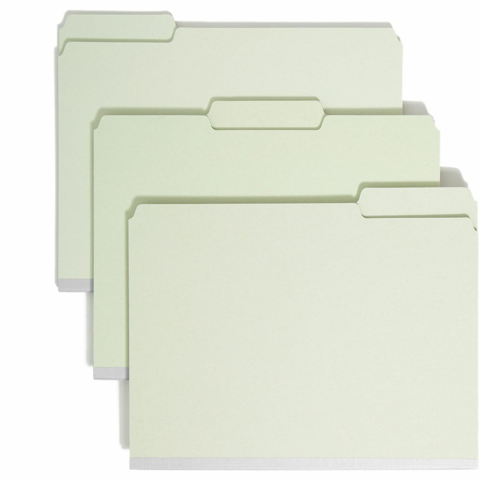 Smead 1/3 Tab Cut Letter Recycled Top Tab File Folder - 8 1/2" x 11" - 2" Expansion - Top Tab Location - Assorted Tab Position - 25 pt. - Pressboard - Gray/Green - Heavy Duty, Rounded Corner, Wear Resistant, Tear Resistant - 100% Recycled - 25 / Box