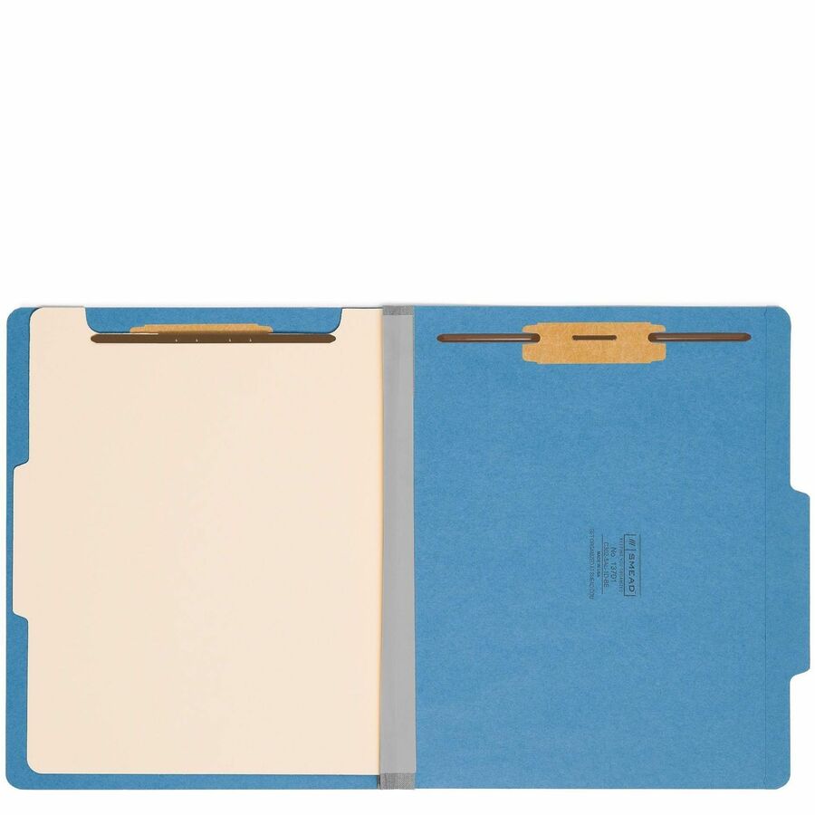 Smead Colored 2/5 Tab Cut Letter Recycled Classification Folder - 8 1/2" x 11" - 2" Expansion - 2 x 2B Fastener(s) - 2" for Folder - Top Tab Location - Right of Center Tab Position - 1 Divider(s) - 14 pt. - 2 Plys - Blue - 10% Recycled - 10 / Box