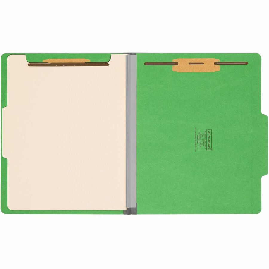 Smead Colored 2/5 Tab Cut Letter Recycled Classification Folder - 8 1/2" x 11" - 2" Expansion - 2 x 2B Fastener(s) - 2" for Folder - Top Tab Location - Right of Center Tab Position - 1 Divider(s) - 14 pt. - 2 Plys - Green - 10% Recycled - 10 / Box