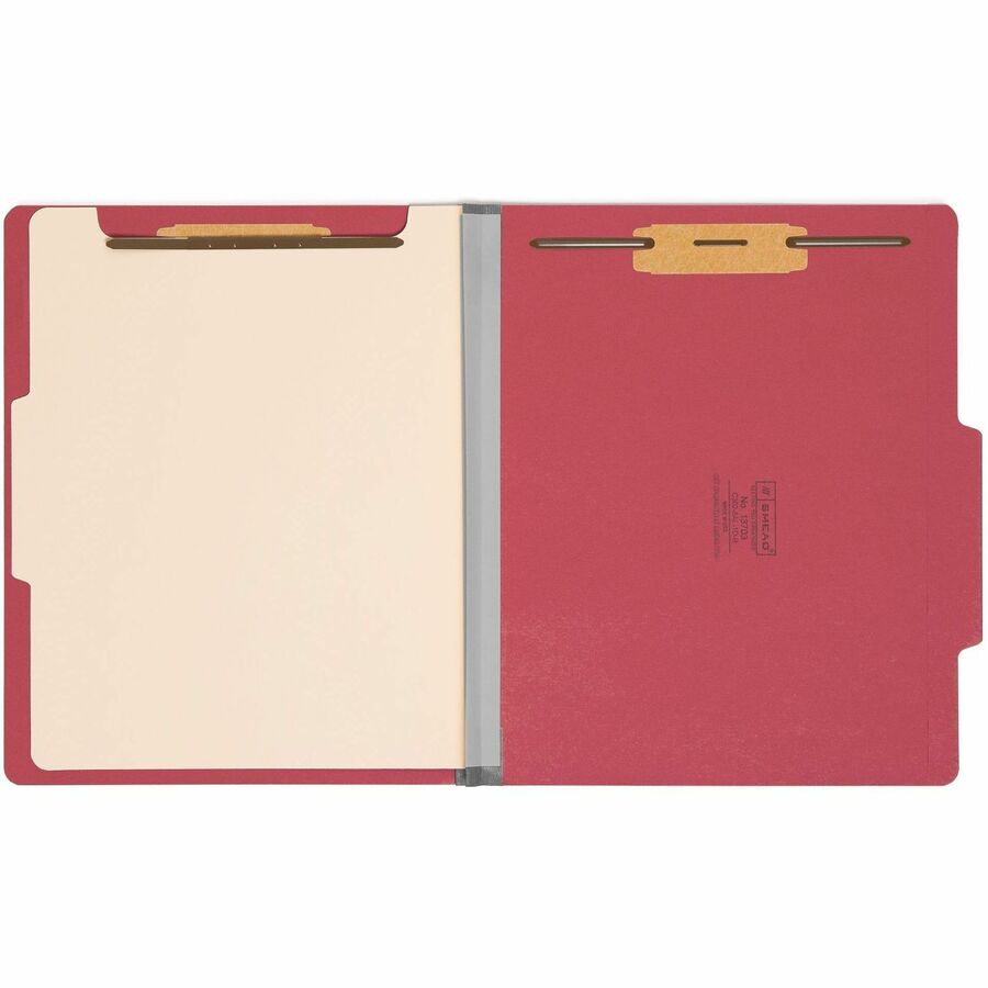 Smead Colored 2/5 Tab Cut Letter Recycled Classification Folder - 8 1/2" x 11" - 2" Expansion - 2 x 2B Fastener(s) - 2" for Folder - Top Tab Location - Right of Center Tab Position - 1 Divider(s) - 14 pt. - 2 Plys - Red - 10% Recycled - 10 / Box
