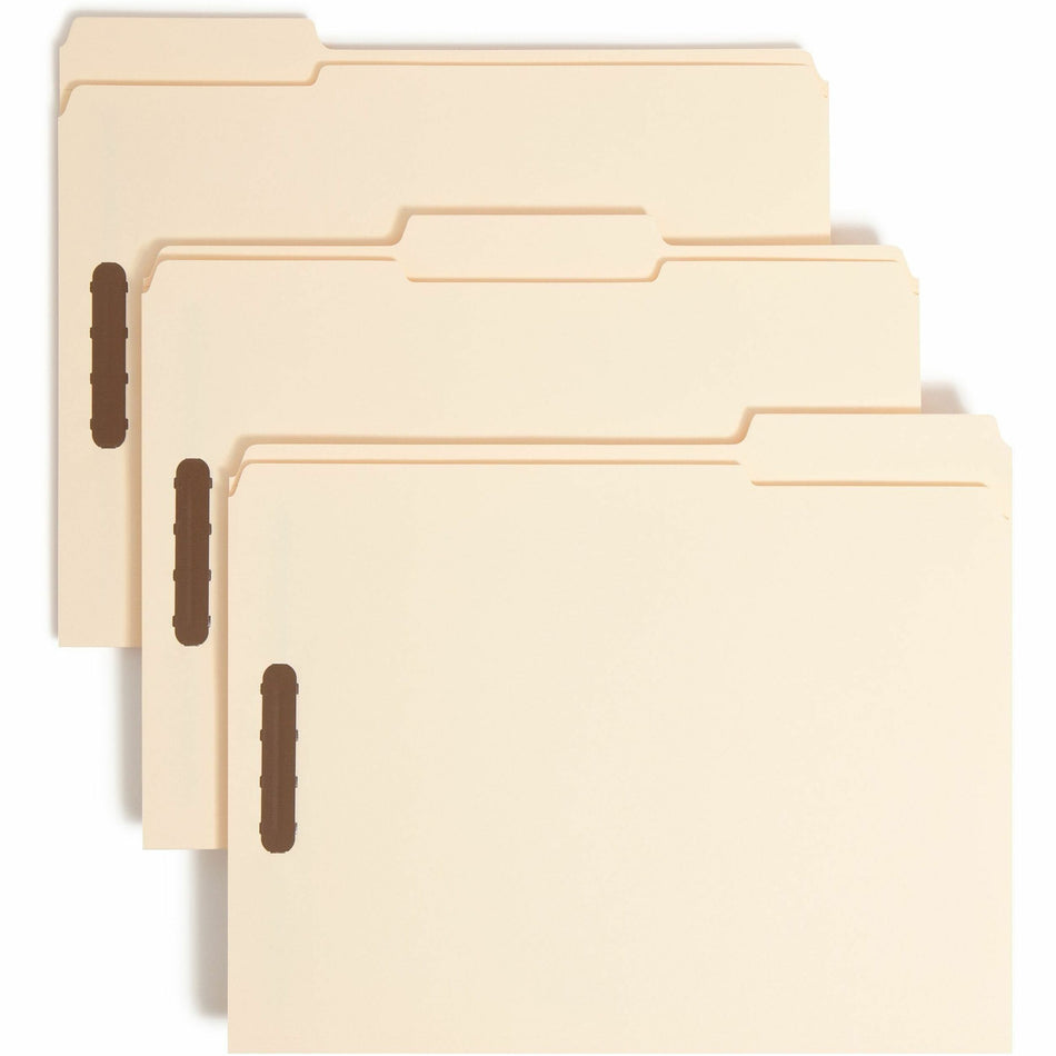 Smead 1/3 Tab Cut Letter Recycled Fastener Folder - 8 1/2" x 11" - 3/4" Expansion - 2 x 2K Fastener(s) - 2" for Folder - Top Tab Location - Assorted Tab Position - 11 pt. - 2 Plys - Manila - Reinforced Tab - 10% Recycled - 50 / Box