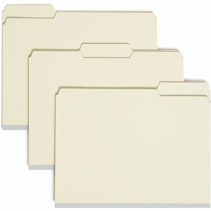 Smead 1/3 Tab Cut Letter Recycled Fastener Folder - 8 1/2" x 11" - 1" Expansion - 2 x 2S Fastener(s) - 2" for Folder - Top Tab Location - Assorted Tab Position - 25 pt. - Pressboard - Gray, Green - 100% Recycled - 25 / Box