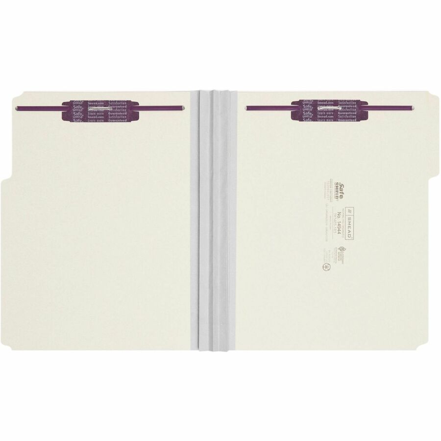 Smead 1/3 Tab Cut Letter Recycled Fastener Folder - 8 1/2" x 11" - 3" Expansion - 2 x 2S Fastener(s) - 2" for Folder - Top Tab Location - Assorted Tab Position - 25 pt. - Pressboard - Gray, Green - 100% Recycled - 25 / Box