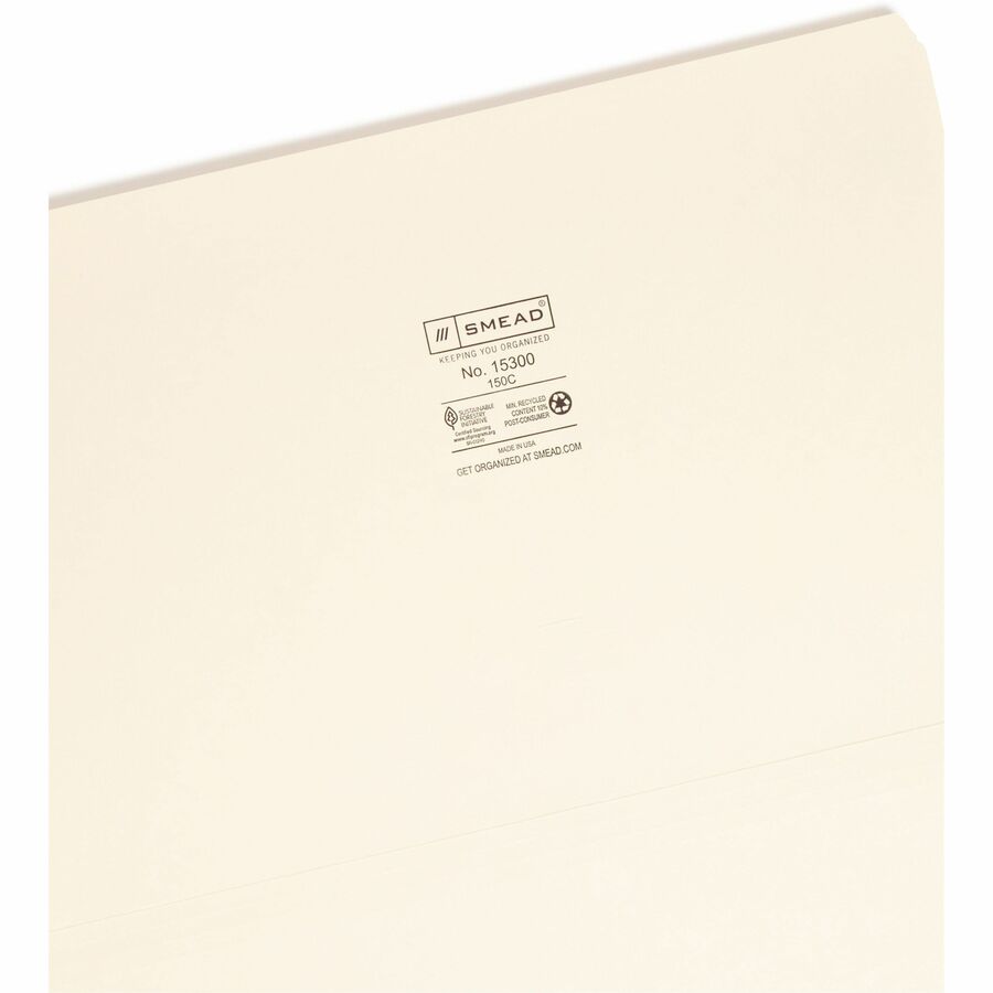 Smead Straight Tab Cut Legal Recycled Top Tab File Folder - 8 1/2" x 14" - 3/4" Expansion - 11 pt. - 1 Plys - Manila - Rounded Corner - 10% Recycled - 100 / Box