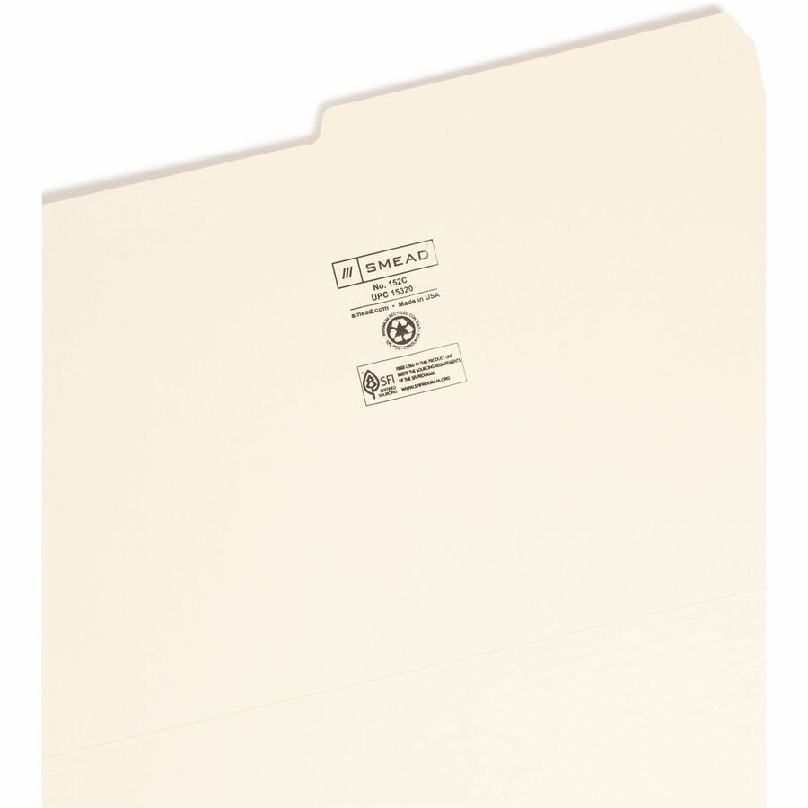 Smead 1/2 Tab Cut Legal Recycled Top Tab File Folder - 8 1/2" x 14" - 3/4" Expansion - Top Tab Location - Assorted Tab Position - 11 pt. - 1 Plys - Manila - 10% Recycled - 100 / Box