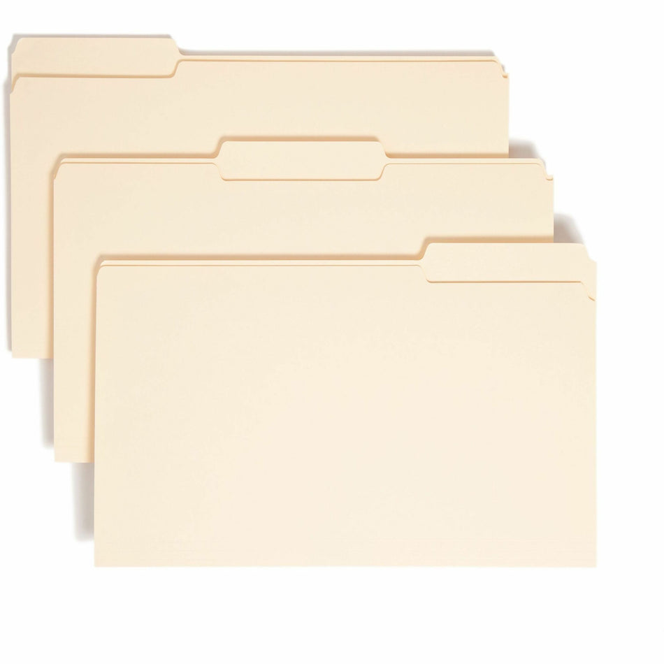 Smead 1/3 Tab Cut Legal Recycled Top Tab File Folder - 8 1/2" x 14" - 3/4" Expansion - Top Tab Location - Assorted Tab Position - 11 pt. - 1 Plys - Manila - 10% Recycled - 100 / Box