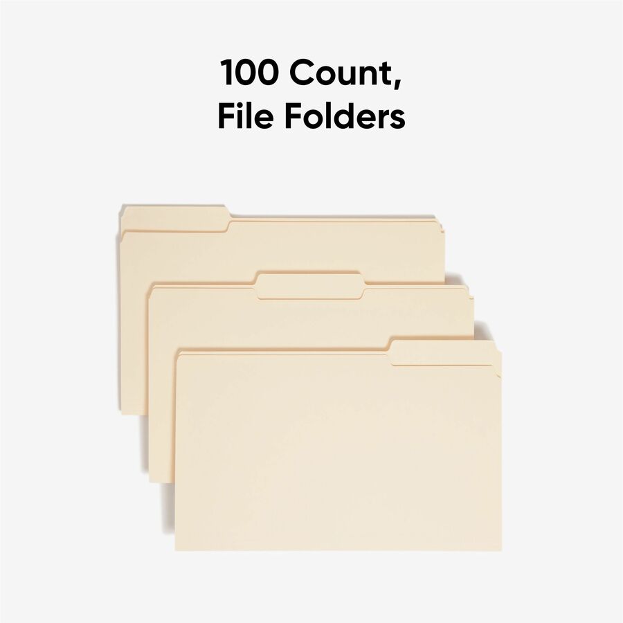 Smead 1/3 Tab Cut Legal Recycled Top Tab File Folder - 8 1/2" x 14" - 3/4" Expansion - Top Tab Location - Assorted Tab Position - 11 pt. - 1 Plys - Manila - 10% Recycled - 100 / Box