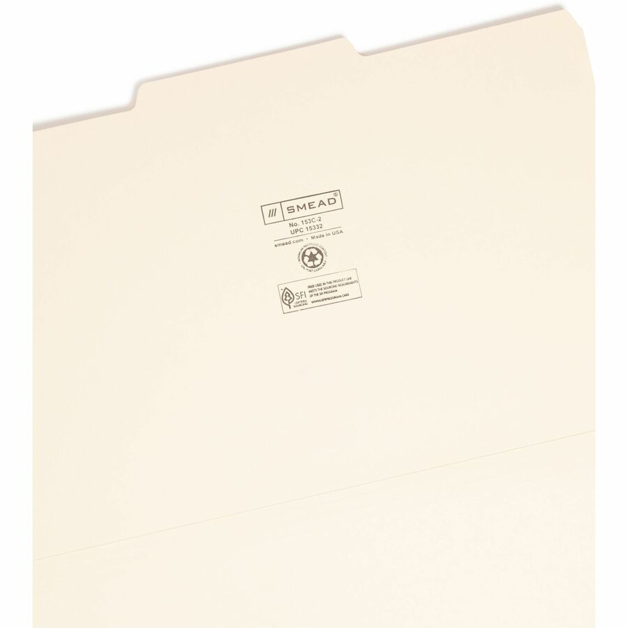 Smead 1/3 Tab Cut Legal Recycled Top Tab File Folder - 8 1/2" x 14" - 3/4" Expansion - Top Tab Location - Center Tab Position - 11 pt. - 1 Plys - Manila - 10% Recycled - 100 / Box