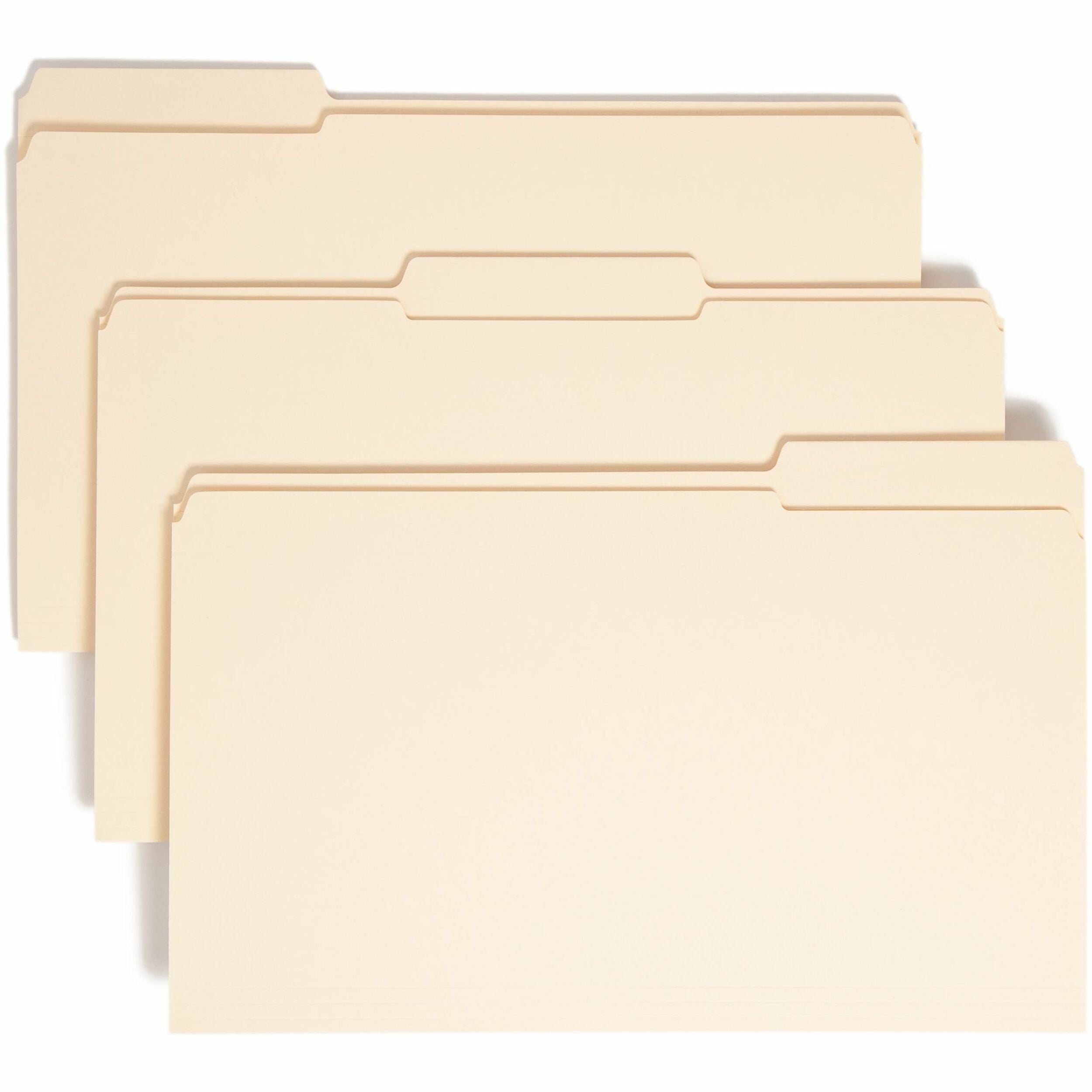 Smead 1/3 Tab Cut Legal Recycled Top Tab File Folder - 8 1/2" x 14" - 3/4" Expansion - Top Tab Location - Assorted Tab Position - 11 pt. - 2 Plys - Manila - Reinforced, Rounded Corner, Durable, Reinforced Tab - 10% Recycled - 100 / Box