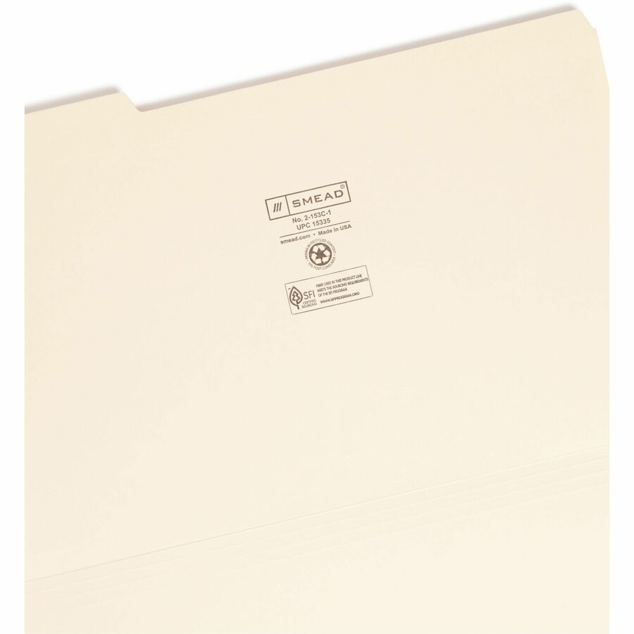 Smead 1/3 Tab Cut Legal Recycled Top Tab File Folder - 8 1/2" x 14" - 3/4" Expansion - Top Tab Location - Left Tab Position - 11 pt. - 2 Plys - Manila - Reinforced, Durable, Reinforced Tab, Rounded Corner - 10% Recycled - 100 / Box