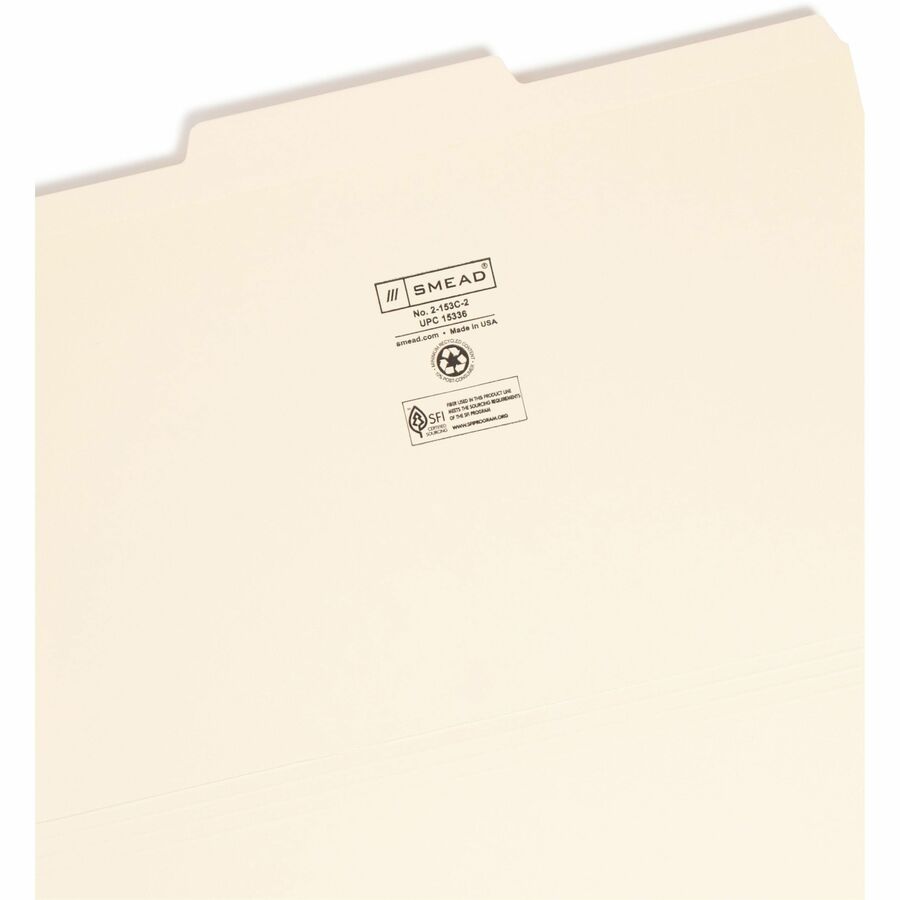 Smead 1/3 Tab Cut Legal Recycled Top Tab File Folder - 8 1/2" x 14" - 3/4" Expansion - Top Tab Location - Center Tab Position - 11 pt. - 2 Plys - Manila - Reinforced, Rounded Corner, Durable, Reinforced Tab - 10% Recycled - 100 / Box