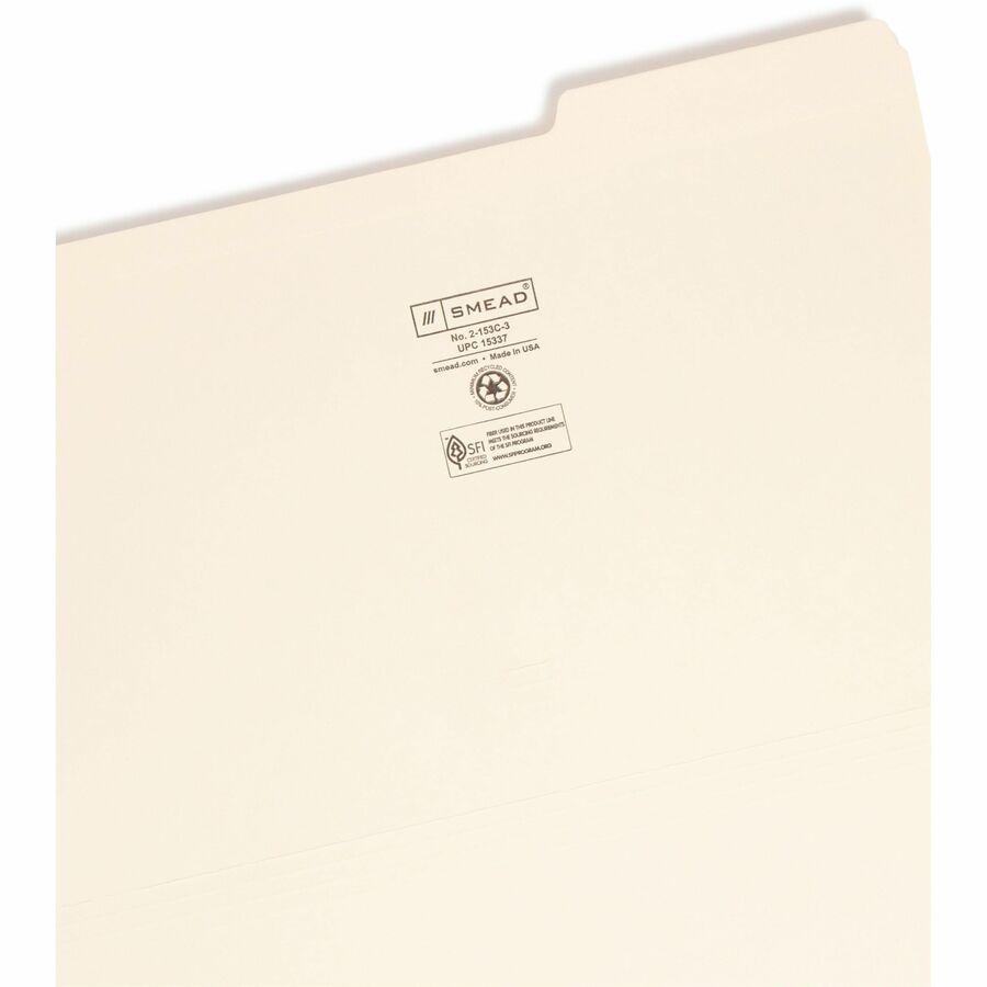 Smead 1/3 Tab Cut Legal Recycled Top Tab File Folder - 8 1/2" x 14" - 3/4" Expansion - Top Tab Location - Third Tab Position - 11 pt. - 2 Plys - Manila - Reinforced, Rounded Corner, Durable, Reinforced Tab - 10% Recycled - 100 / Box