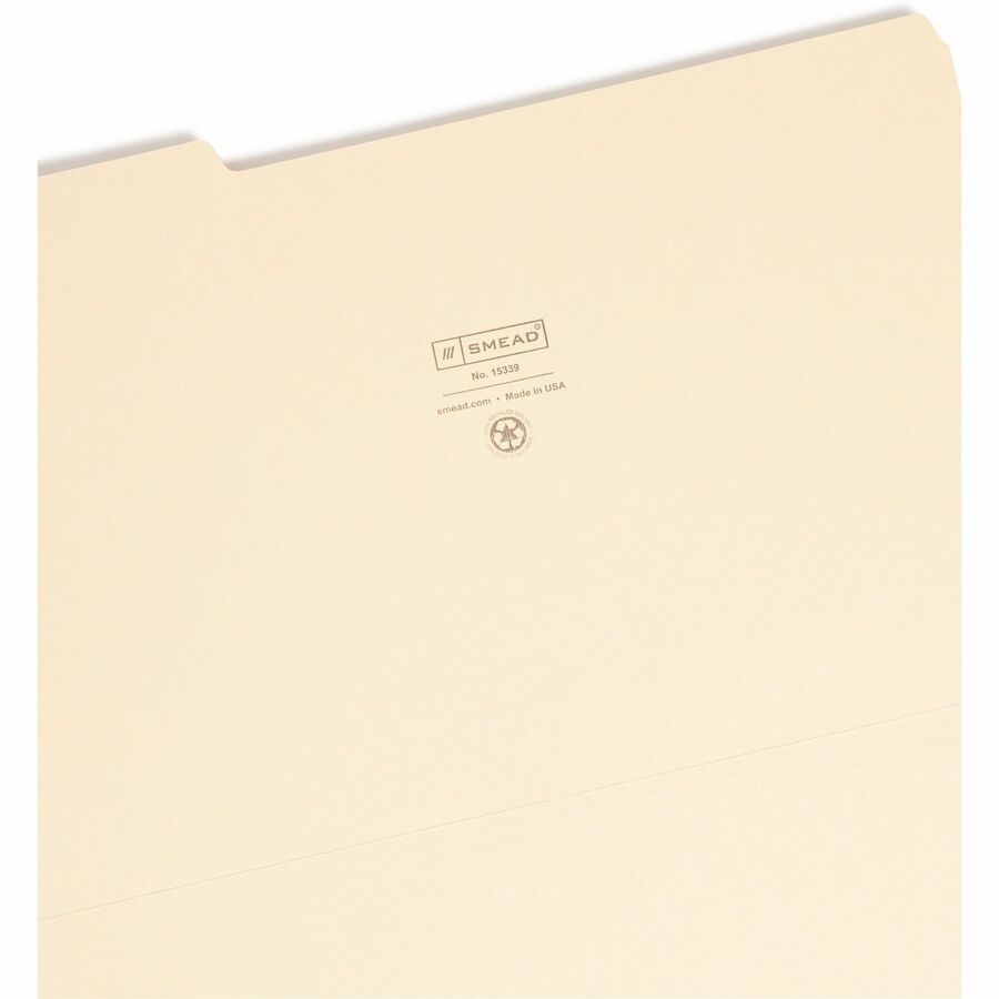 Smead 1/3 Tab Cut Legal Recycled Top Tab File Folder - 8 1/2" x 14" - 3/4" Expansion - Top Tab Location - Assorted Tab Position - 11 pt. - 1 Plys - Manila - Acid-free, Rounded Corner - 100% Recycled - 100 / Box