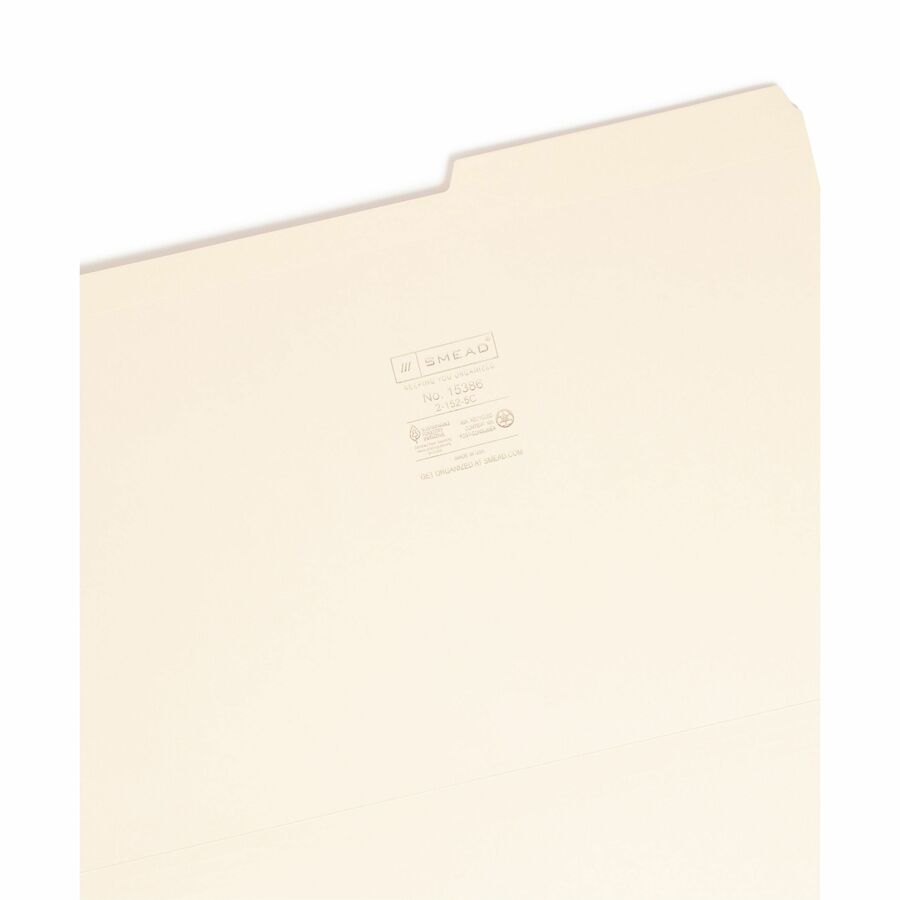 Smead 2/5 Tab Cut Legal Recycled Top Tab File Folder - 8 1/2" x 14" - 3/4" Expansion - Top Tab Location - Right Tab Position - 11 pt. - 2 Plys - Manila - Rounded Corner, Durable, Reinforced Tab - 10% Recycled - 100 / Box