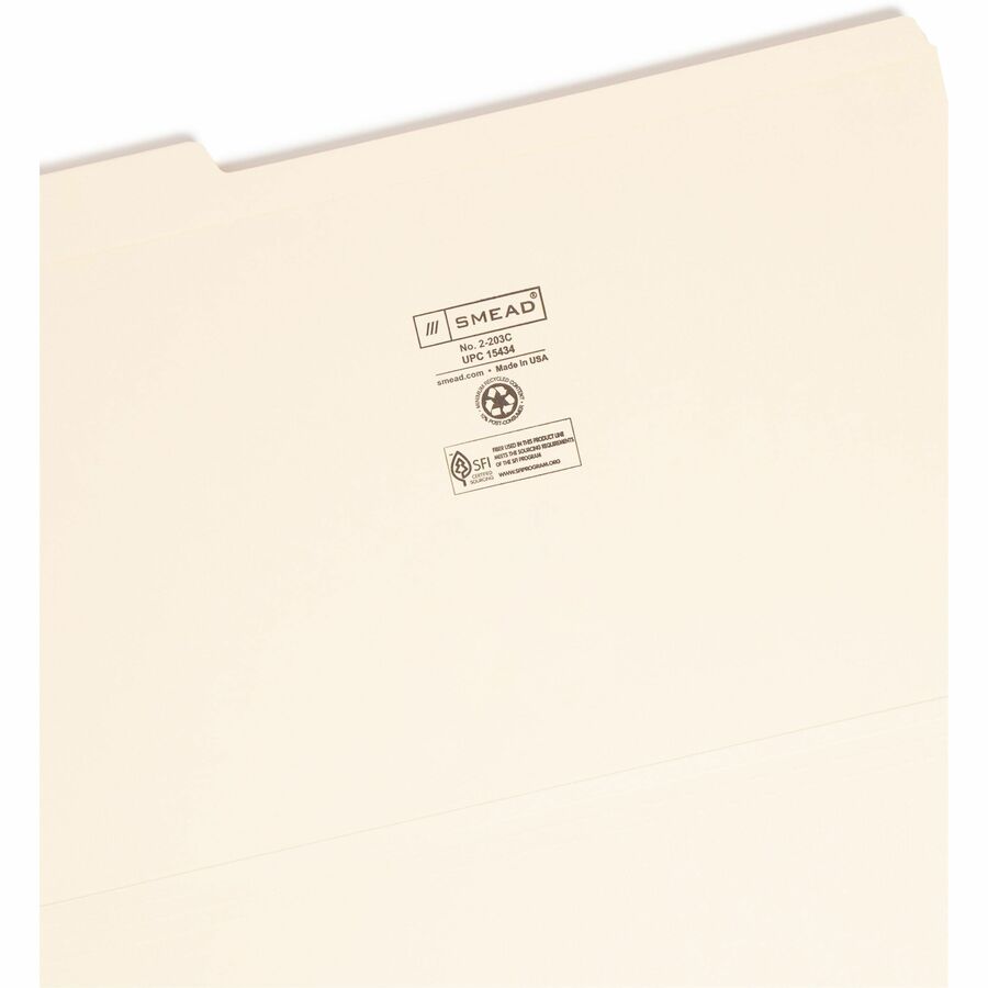 Smead 1/3 Tab Cut Legal Recycled Top Tab File Folder - 8 1/2" x 14" - 3/4" Expansion - Top Tab Location - Assorted Tab Position - 14 pt. - 2 Plys - Manila - Reinforced Tab - 10% Recycled - 100 / Box