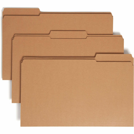 Smead 1/3 Tab Cut Legal Recycled Top Tab File Folder - 8 1/2" x 14" - 3/4" Expansion - Assorted Tab Position - 11 pt. - 2 Plys - Kraft - Reinforced - 10% Recycled - 100 / Box