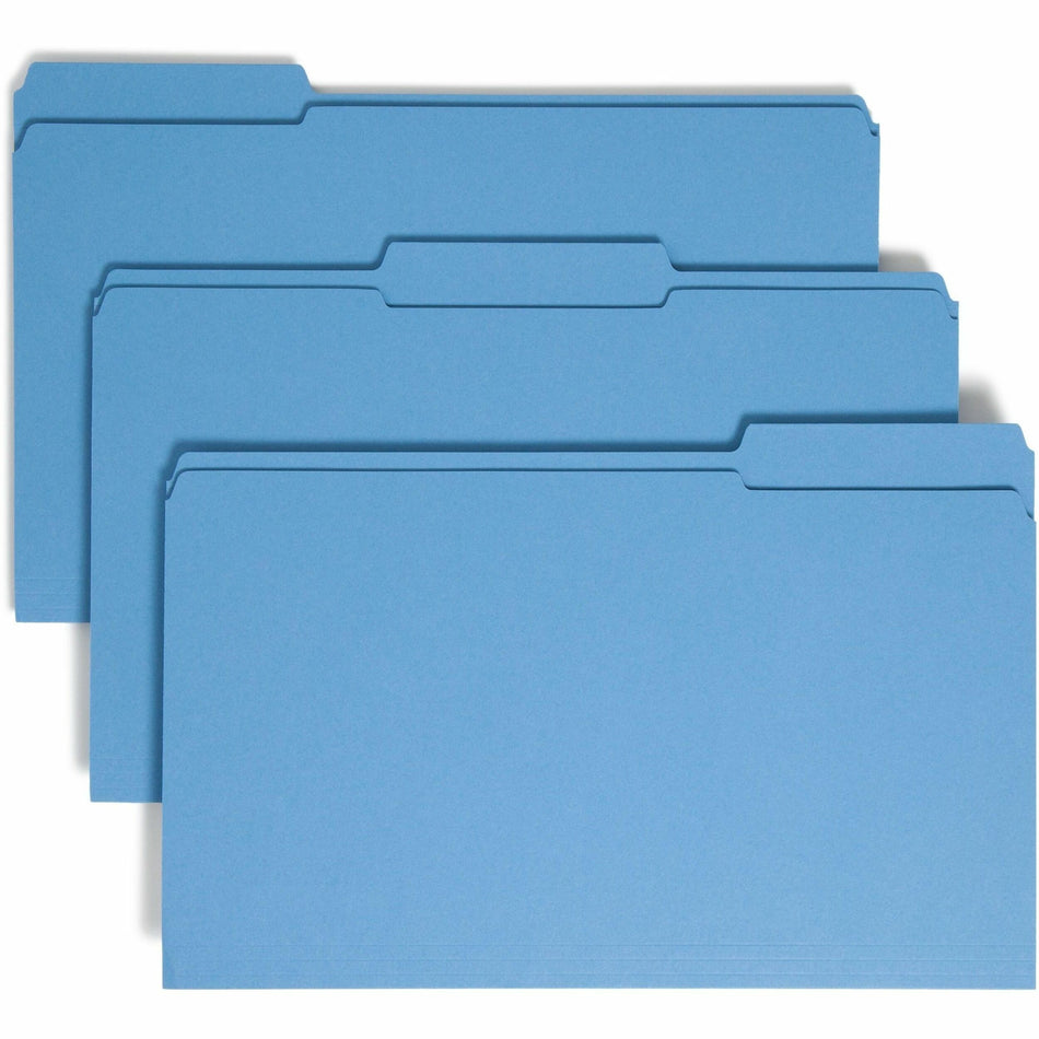 Smead Colored 1/3 Tab Cut Legal Recycled Top Tab File Folder - 8 1/2" x 14" - 3/4" Expansion - Top Tab Location - Assorted Tab Position - 11 pt. - 2 Plys - Blue - Reinforced - 10% Recycled - 100 / Box