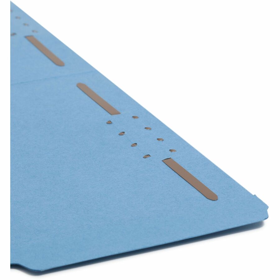 Smead Colored 1/3 Tab Cut Legal Recycled Fastener Folder - 8 1/2" x 14" - 3/4" Expansion - 2 x 2K Fastener(s) - 2" for Folder - Top Tab Location - Assorted Tab Position - 11 pt. - 2 Plys - Blue - Reinforced Tab - 10% Recycled - 50 / Box