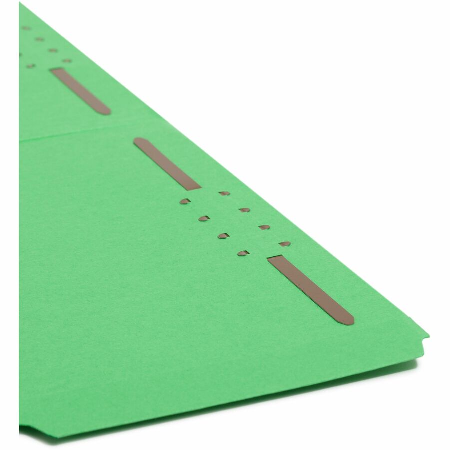 Smead Colored 1/3 Tab Cut Legal Recycled Fastener Folder - 8 1/2" x 14" - 3/4" Expansion - 2 x 2K Fastener(s) - 2" for Folder - Top Tab Location - Assorted Tab Position - 11 pt. - 2 Plys - Green - Reinforced Tab - 10% Recycled - 50 / Box