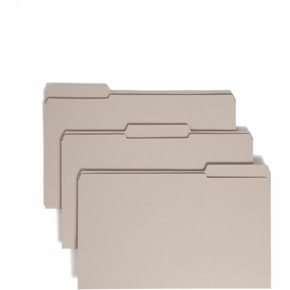Smead Colored 1/3 Tab Cut Legal Recycled Top Tab File Folder - 8 1/2" x 14" - 3/4" Expansion - Top Tab Location - Assorted Tab Position - 11 pt. - 2 Plys - Gray - Reinforced - 10% Recycled - 100 / Box