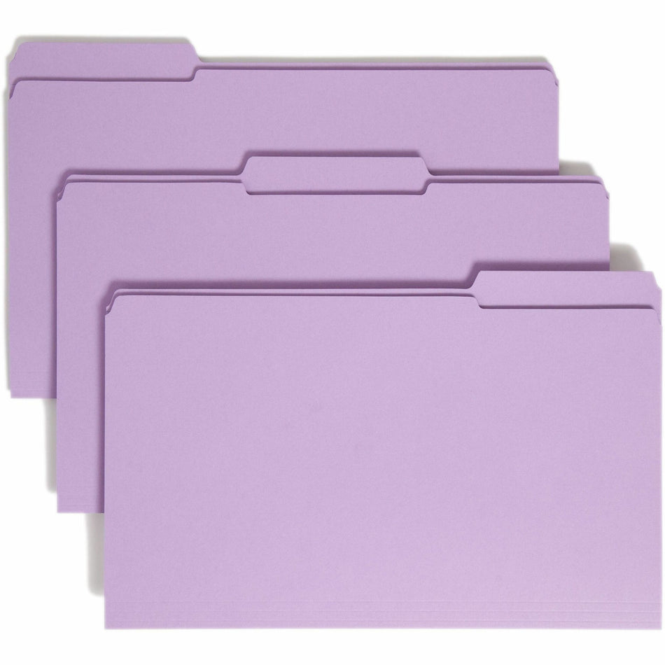 Smead Colored 1/3 Tab Cut Legal Recycled Top Tab File Folder - 8 1/2" x 14" - 3/4" Expansion - Top Tab Location - Assorted Tab Position - 11 pt. - 2 Plys - Lavender - 10% Recycled - 100 / Box