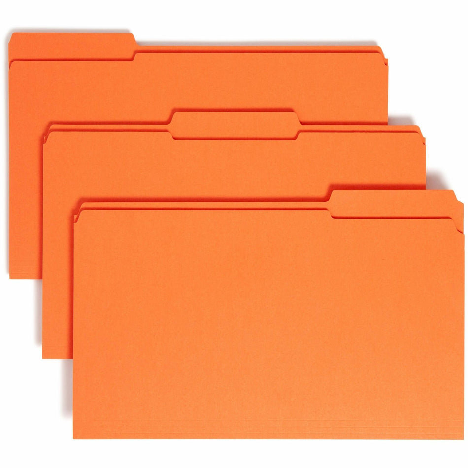 Smead Colored 1/3 Tab Cut Legal Recycled Top Tab File Folder - 8 1/2" x 14" - 3/4" Expansion - Top Tab Location - Assorted Tab Position - 11 pt. - 2 Plys - Orange - 10% Recycled - 100 / Box