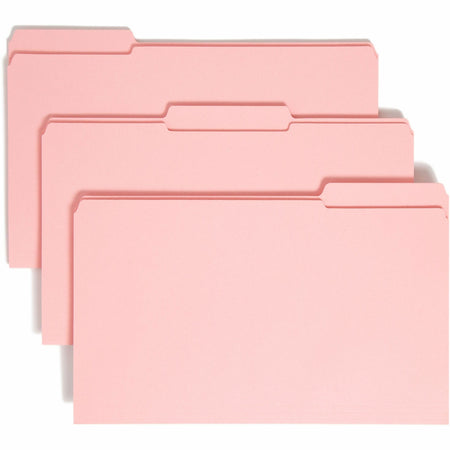 Smead Colored 1/3 Tab Cut Legal Recycled Top Tab File Folder - 8 1/2" x 14" - 3/4" Expansion - Top Tab Location - Assorted Tab Position - 11 pt. - 2 Plys - Pink - 10% Recycled - 100 / Box