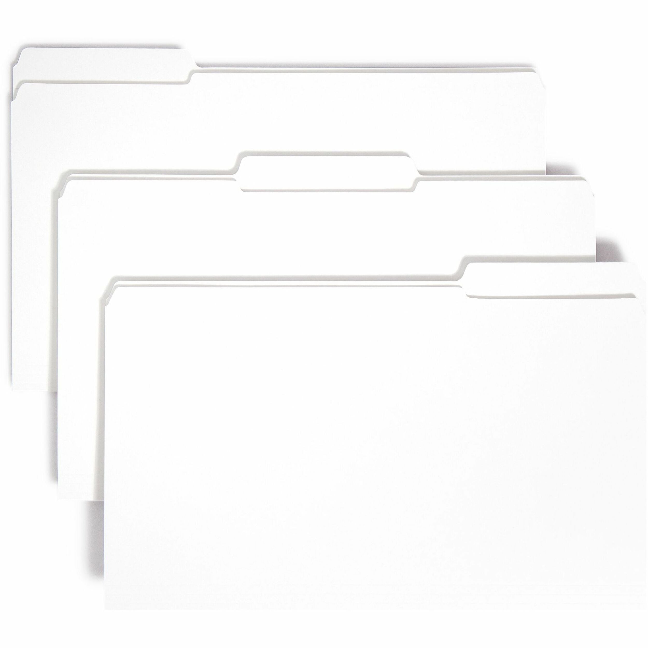 Smead Colored 1/3 Tab Cut Legal Recycled Top Tab File Folder - 8 1/2" x 14" - 3/4" Expansion - Top Tab Location - Assorted Tab Position - 11 pt. - 2 Plys - White - 10% Recycled - 100 / Box