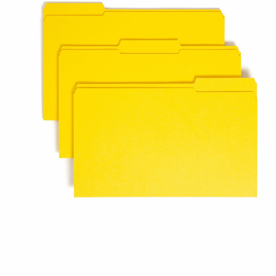 Smead Colored 1/3 Tab Cut Legal Recycled Top Tab File Folder - 8 1/2" x 14" - 3/4" Expansion - Top Tab Location - Assorted Tab Position - 11 pt. - 2 Plys - Yellow - 10% Recycled - 100 / Box