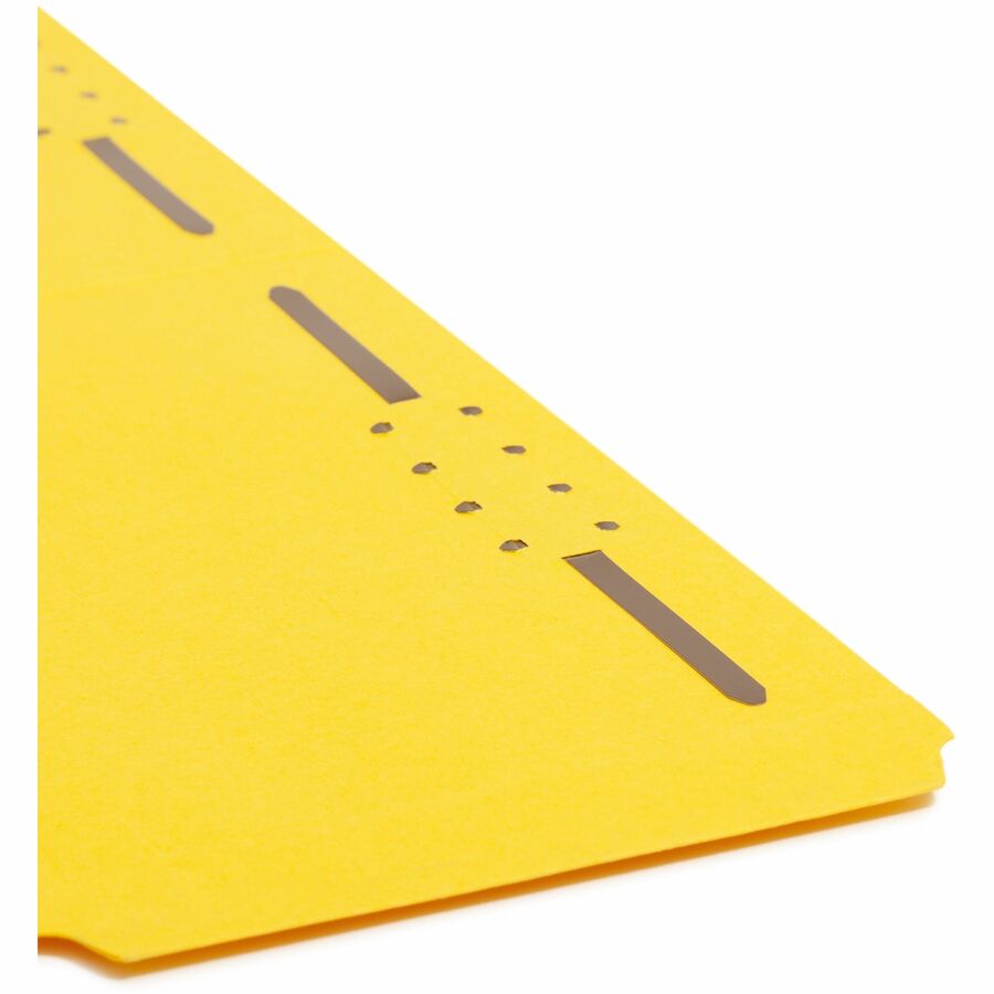 Smead Colored 1/3 Tab Cut Legal Recycled Fastener Folder - 8 1/2" x 14" - 2 x 2K Fastener(s) - 2" for Folder - Top Tab Location - Assorted Tab Position - 11 pt. - 2 Plys - Yellow - Reinforced Tab - 10% Recycled - 50 / Box