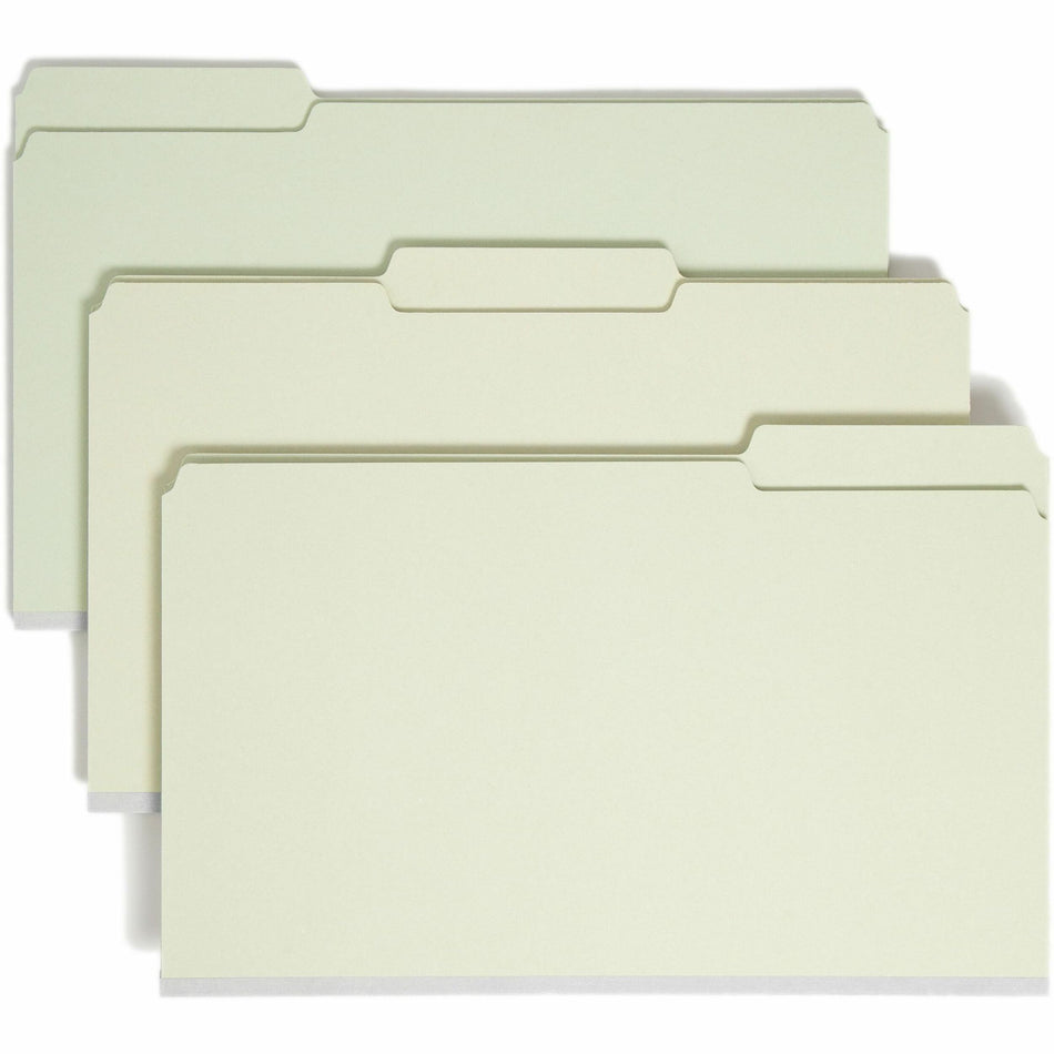 Smead 1/3 Tab Cut Legal Recycled Top Tab File Folder - 8 1/2" x 14" - 1" Expansion - Top Tab Location - Assorted Tab Position - 25 pt. - Pressboard - Gray, Green - Heavy Duty, Rounded Corner, Wear Resistant, Tear Resistant - 100% Recycled - 25 / Box