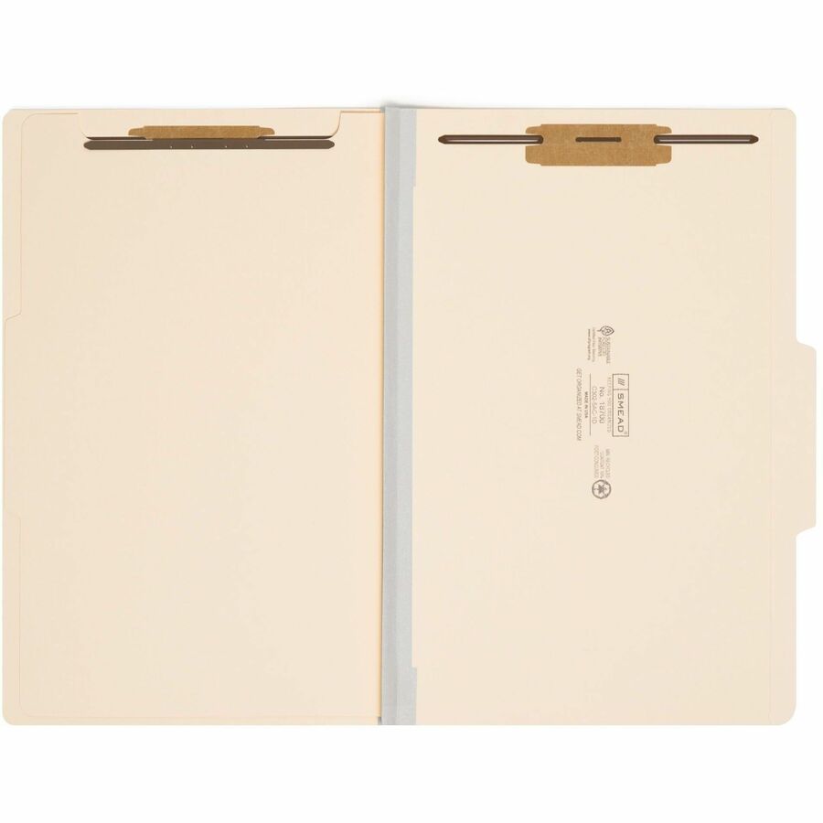 Smead 2/5 Tab Cut Legal Recycled Classification Folder - 8 1/2" x 14" - 2" Expansion - 2 x 2B Fastener(s) - 2" for Folder - Top Tab Location - Right of Center Tab Position - 1 Divider(s) - 18 pt. - 2 Plys - Manila - 10% Recycled - 10 / Box