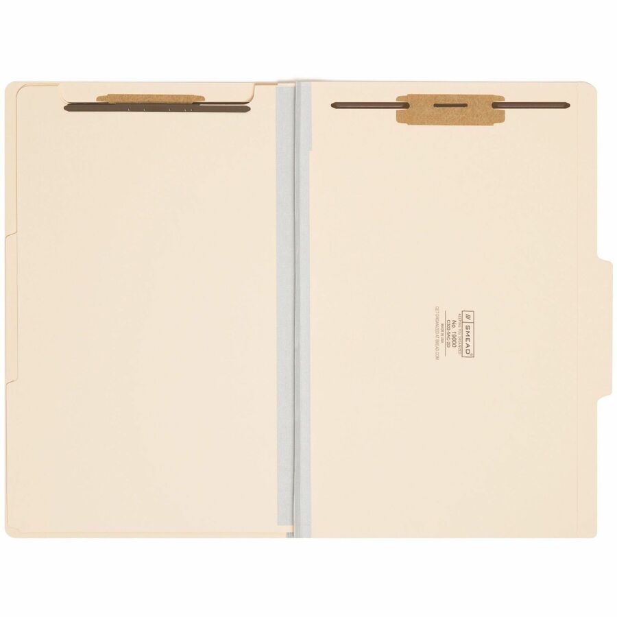 Smead 2/5 Tab Cut Legal Recycled Classification Folder - 8 1/2" x 14" - 2" Expansion - 2 x 2B Fastener(s) - 2" for Folder - Top Tab Location - Right of Center Tab Position - 2 Divider(s) - 18 pt. - 2 Plys - Manila - 10% Recycled - 10 / Box