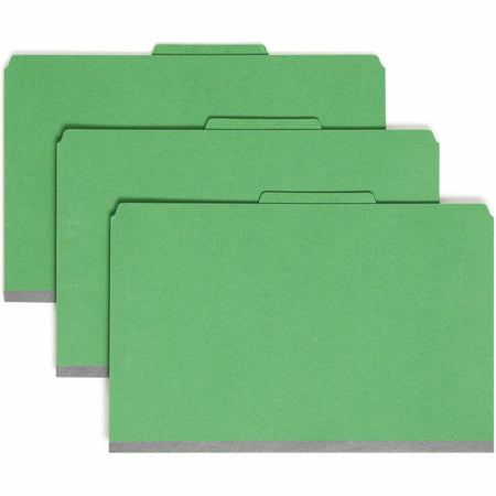 Smead SafeSHIELD 2/5 Tab Cut Legal Recycled Classification Folder - 8 1/2" x 14" - 2" Expansion - 2 x 2S Fastener(s) - 2" for Folder - Top Tab Location - Right of Center Tab Position - 2 Divider(s) - 25 pt. - Pressboard - Green - 100% Recycled - 10 / Box