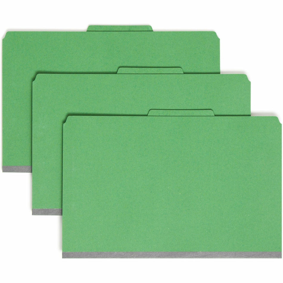 Smead SafeSHIELD 2/5 Tab Cut Legal Recycled Classification Folder - 8 1/2" x 14" - 2" Expansion - 2 x 2S Fastener(s) - 2" for Folder - Top Tab Location - Right of Center Tab Position - 2 Divider(s) - 25 pt. - Pressboard - Green - 100% Recycled - 10 / Box